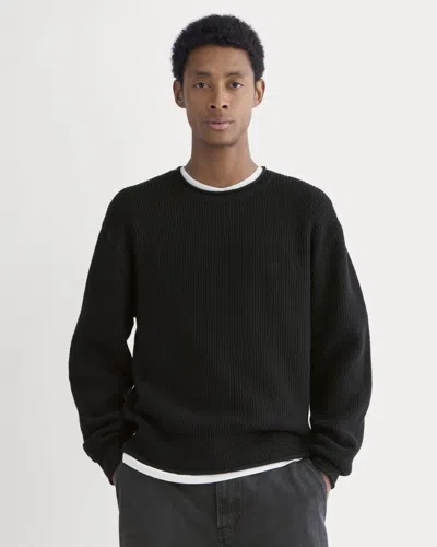 Everlane Waffle Rollneck Crew Neck Sweater In Black
