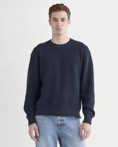 Everlane Waffle Rollneck Crew Neck Sweater In Blue