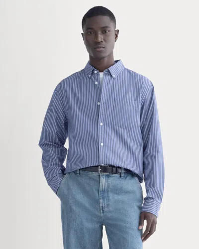 Everlane Washed Poplin Shirt In Mazarine Blue/optic White