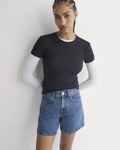 Everlane Way-high® A-line Denim Short In Ocean In Black