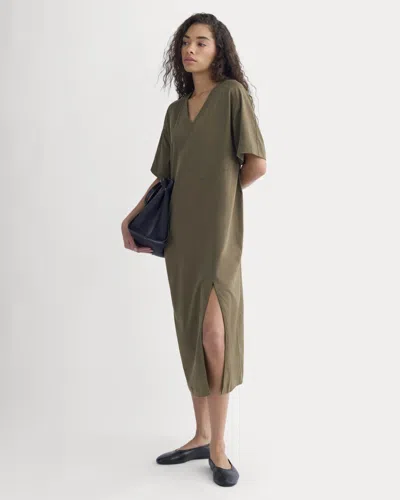 Everlane Weekend Tshirt Midi Dress In Beech In Green