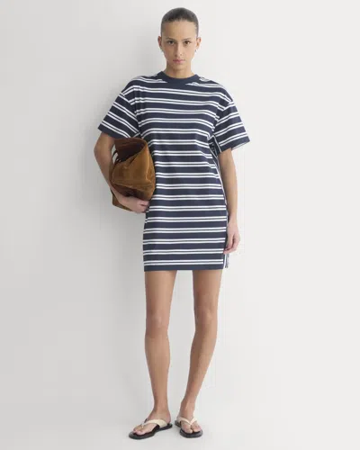 Everlane Weekend Tshirt Mini Dress In True Navy/canvas Tan In Blue