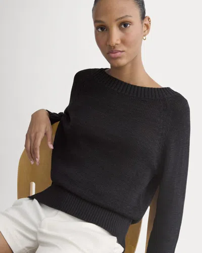 Everlane Wide-neck Crew Sweater In Tape Yarn In Black