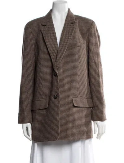 Pre-owned Everlane Wool Houndstooth Print Blazer In Brown