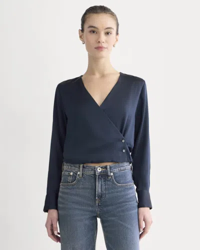Everlane Wrap Top In Silk Charmeuse In Navy In Blue