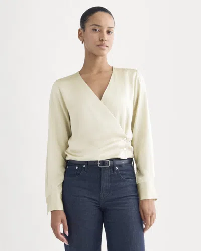 Everlane Wrap Top In Silk Charmeuse In Peyote In Neutral