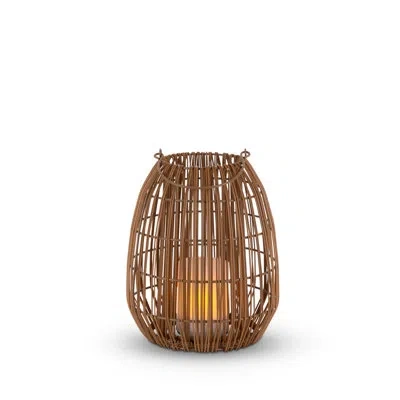 Everlasting Glow 10.87 Inch Stylish Solar Dual Weaving Rattan Look Lantern In Brown