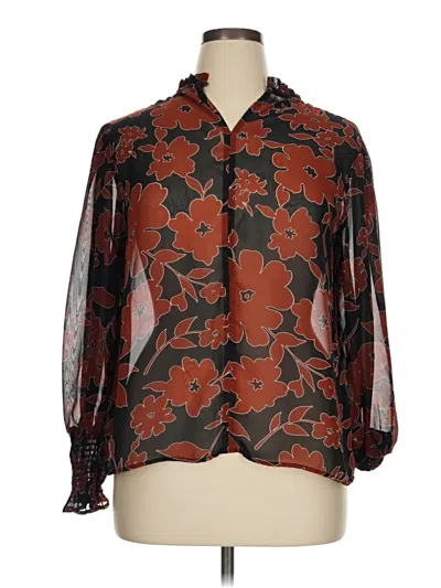 Pre-owned Everleigh Long Sleeve Blouse In Brown