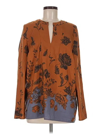 Pre-owned Everleigh Long Sleeve Blouse In Brown