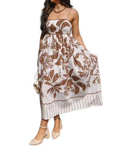 Everleigh Zariah Floral Midi Dress In Brown/cream In Multi