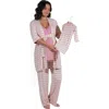 Everly Grey Analise During & After 5-piece Maternity/nursing Sleep Set For Mom & Baby In Pink