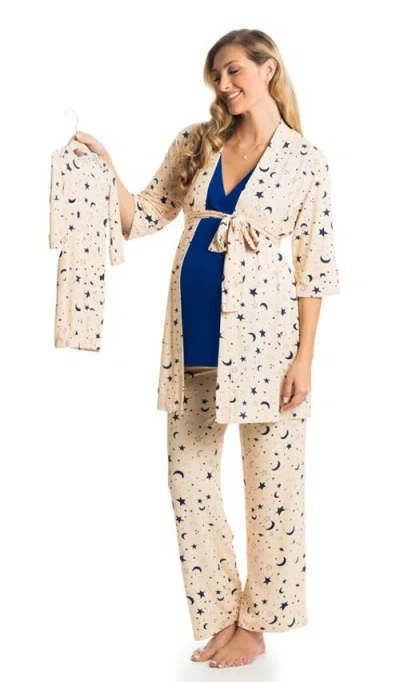 Everly Grey Analise During & After 5-piece Maternity/nursing Sleep Set For Mom & Baby In Neutral