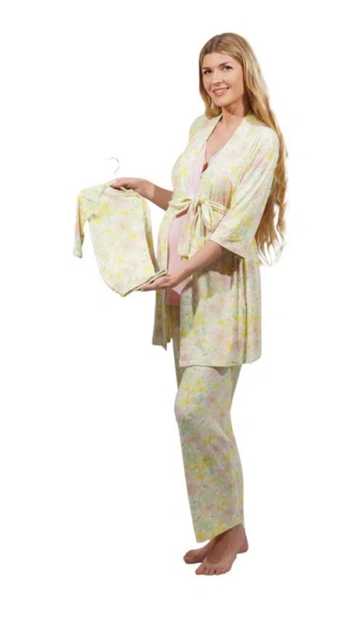 Everly Grey Analise During & After 5-piece Maternity/nursing Sleep Set For Mom & Baby In Yellow