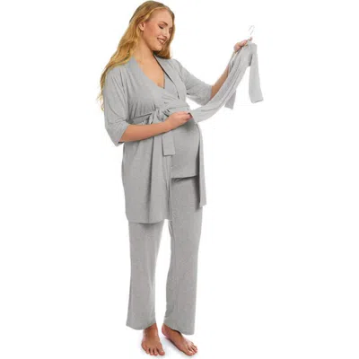 Everly Grey Analise During & After 5-piece Maternity/nursing Sleep Set For Mom & Baby In Gray