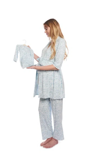 Everly Grey Analise During & After 5-piece Maternity/nursing Sleep Set For Mom & Baby In Blue