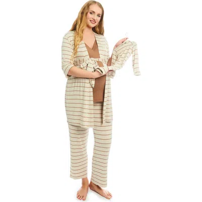 Everly Grey Analise During & After 5-piece Maternity/nursing Sleep Set For Mom & Baby In Brown