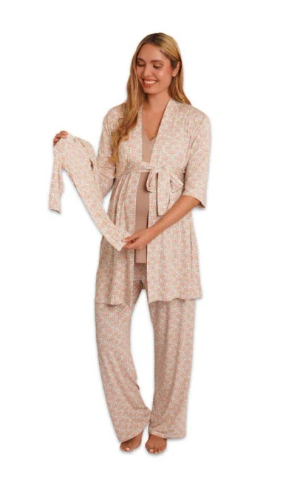 Everly Grey Analise During & After 5-piece Maternity/nursing Sleep Set For Mom & Baby In Pink