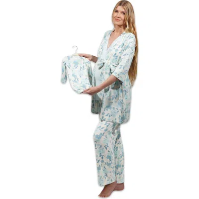 Everly Grey Analise During & After 5-piece Maternity/nursing Sleep Set For Mom & Baby In Blue