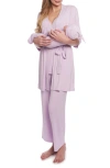 Everly Grey Analise During & After 5-piece Maternity/nursing Sleep Set In Purple