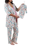 Everly Grey Analise During & After 5-piece Maternity/nursing Sleep Set In Magnolia