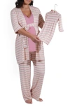 Everly Grey Analise During & After 5-piece Maternity/nursing Sleep Set In Pink Stripe