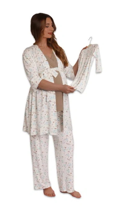 Everly Grey Analise During & After 5-piece Maternity/nursing Sleep Set For Mom & Baby In White