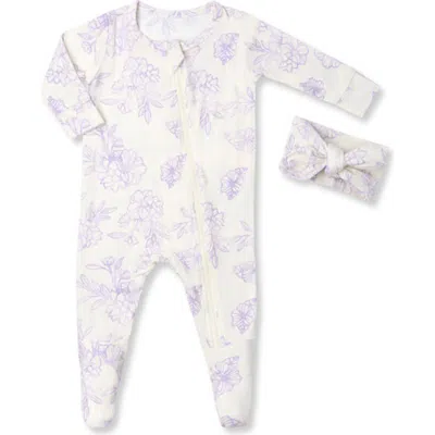 Everly Grey Babies'  Jersey Long Sleeve Footie & Head Wrap Set In Purple