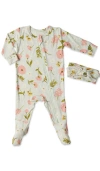 Everly Grey Babies'  Jersey Long Sleeve Footie & Head Wrap Set In Green
