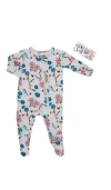 Everly Grey Jersey Long Sleeve Footie & Head Wrap Set In Multi