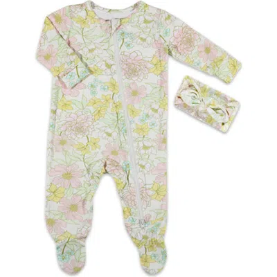 Everly Grey Babies'  Jersey Long Sleeve Footie & Head Wrap Set In Neutral