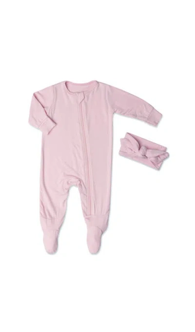 Everly Grey Babies'  Jersey Long Sleeve Footie & Head Wrap Set In Pink