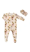 Everly Grey Babies'  Jersey Long Sleeve Footie & Head Wrap Set In Pink