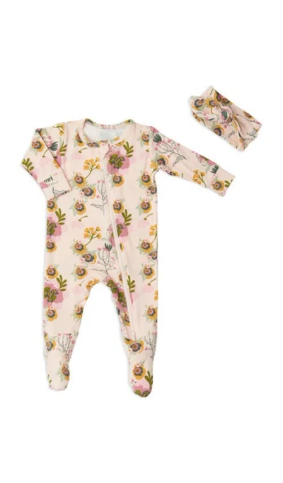Everly Grey Babies'  Jersey Long Sleeve Footie & Head Wrap Set In Pink