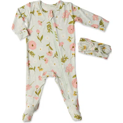 Everly Grey Babies'  Jersey Long Sleeve Footie & Head Wrap Set In Pink