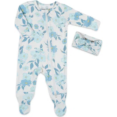 Everly Grey Babies'  Jersey Long Sleeve Footie & Head Wrap Set In Blue