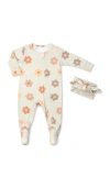 Everly Grey Babies'  Jersey Long Sleeve Footie & Head Wrap Set In White