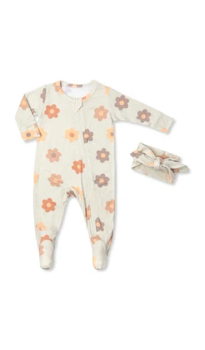 Everly Grey Babies'  Jersey Long Sleeve Footie & Head Wrap Set In White