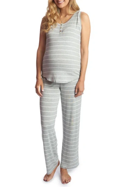 Everly Grey Joy During & After 2-piece Maternity/nursing Sleep Set In Gray