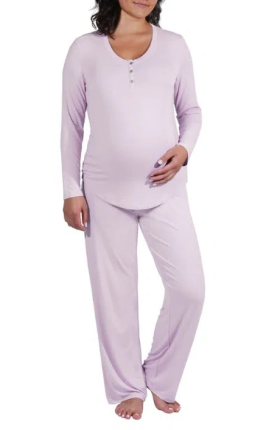 Everly Grey Laina Jersey Long Sleeve Maternity/nursing Pajamas In Purple