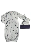 Everly Grey Babies'  Long Sleeve Gown & Hat Set In Gray