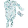 Everly Grey Babies'  Long Sleeve Knotted Gown & Headwrap Set In Blue
