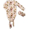 Everly Grey Babies'  Long Sleeve Knotted Gown & Headwrap Set In Multi