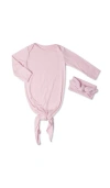 Everly Grey Babies'  Long Sleeve Knotted Gown & Headwrap Set In Pink