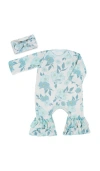 Everly Grey Ruffle Romper & Head Wrap Set In Blue