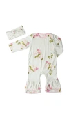 Everly Grey Baby Grey By  Ruffle Romper & Head Wrap Set In White