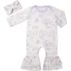 Everly Grey Ruffle Romper & Head Wrap Set In Multi