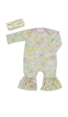 Everly Grey Ruffle Romper & Head Wrap Set In Multi