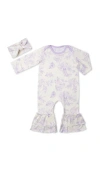 Everly Grey Ruffle Romper & Head Wrap Set In Purple