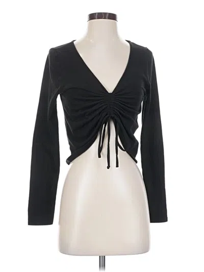 Pre-owned Everly Long Sleeve Top Black Plunge Neckline Tops