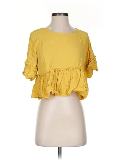 Pre-owned Everly Short Sleeve Top Yellow Ruffles Neckline Tops